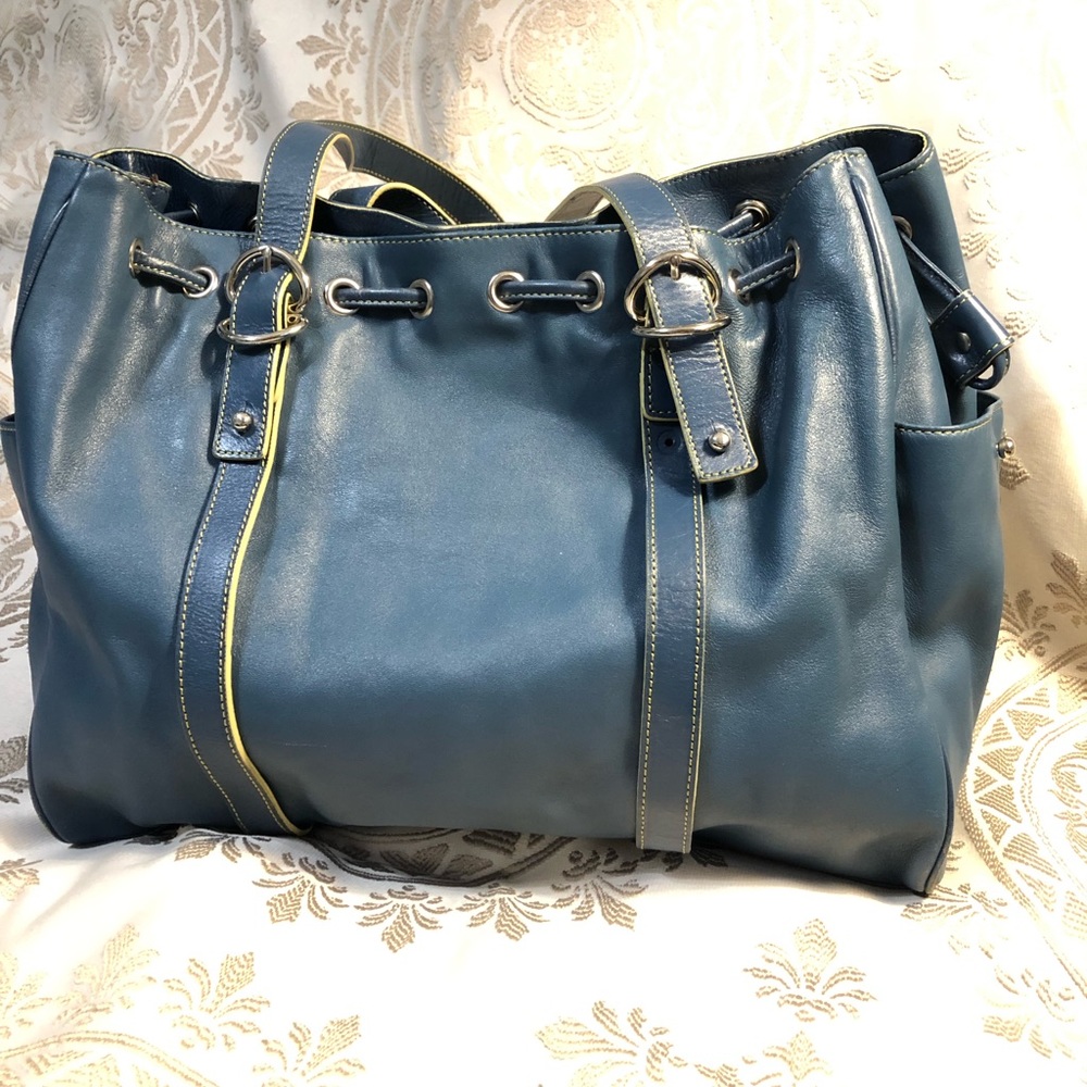 Kenneth Cole Blue Leather Carry-all Tote
